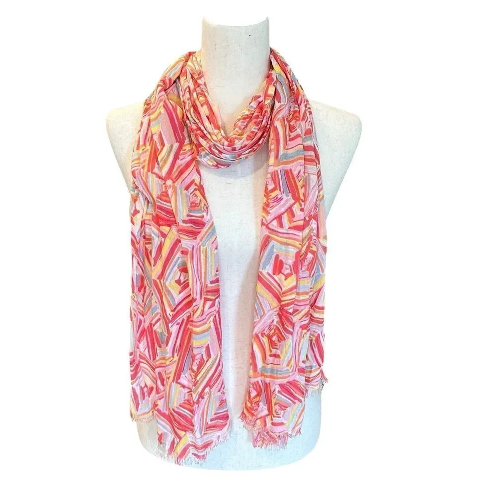 Women's Scarf Pattern White/Pinks/Yellows/Blues/Peach-Orange